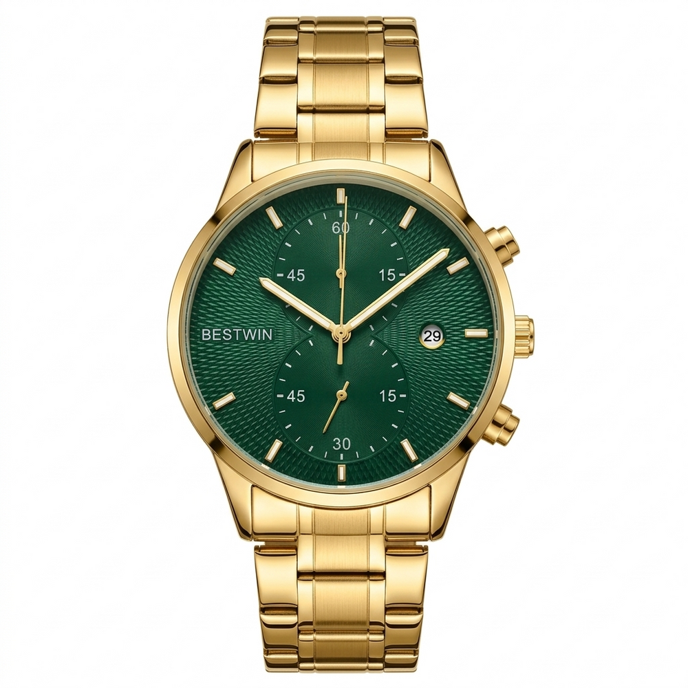 Bestwin Luxury Chronograph Watch for Men Green Dial Premium Stainless Steel