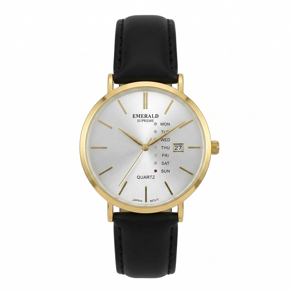 Emerald Supreme Luxury Quartz Watch Day And Date Display Premium Leather Strap