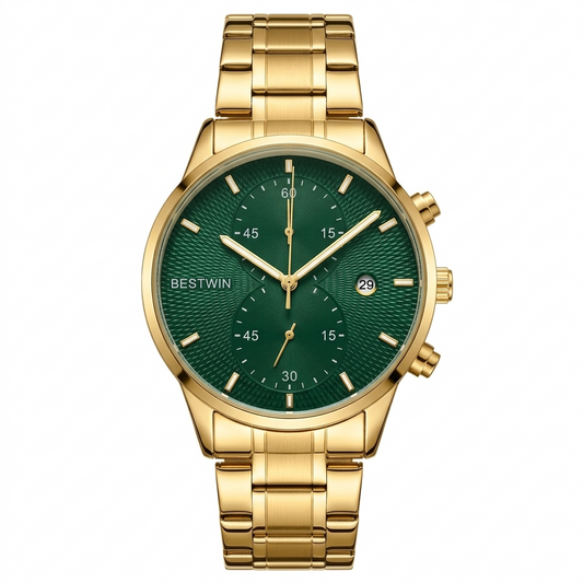 Bestwin Luxury Chronograph Watch for Men Green Dial Premium Stainless Steel