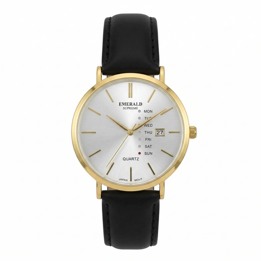 Emerald Supreme Luxury Quartz Watch Day And Date Display Premium Leather Strap
