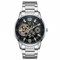 BAISHENG Men's Skeleton Automatic Watch Steel Band Blue Bezel